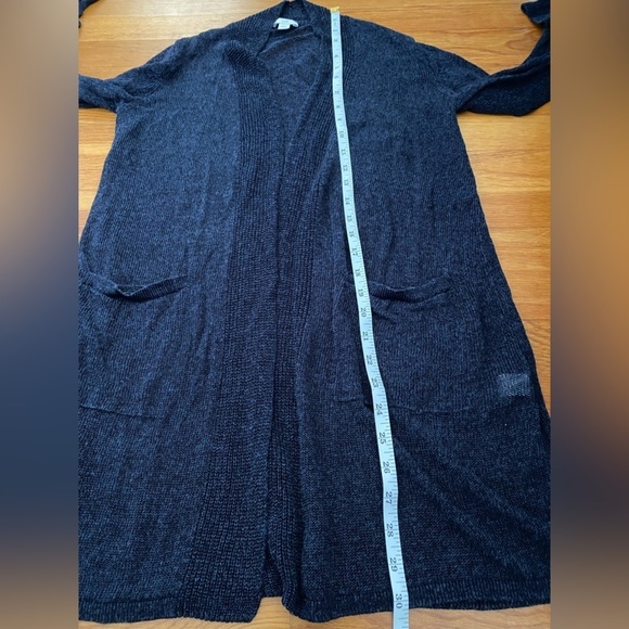 J Jill Long Cardigan Duster Sweater SZ XS Linen Blend Navy Open Front Loose Knit - Picture 8 of 9